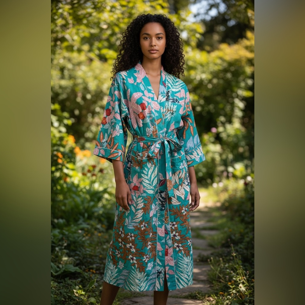 NWT Elegant Floral Kimono Robe in Teal